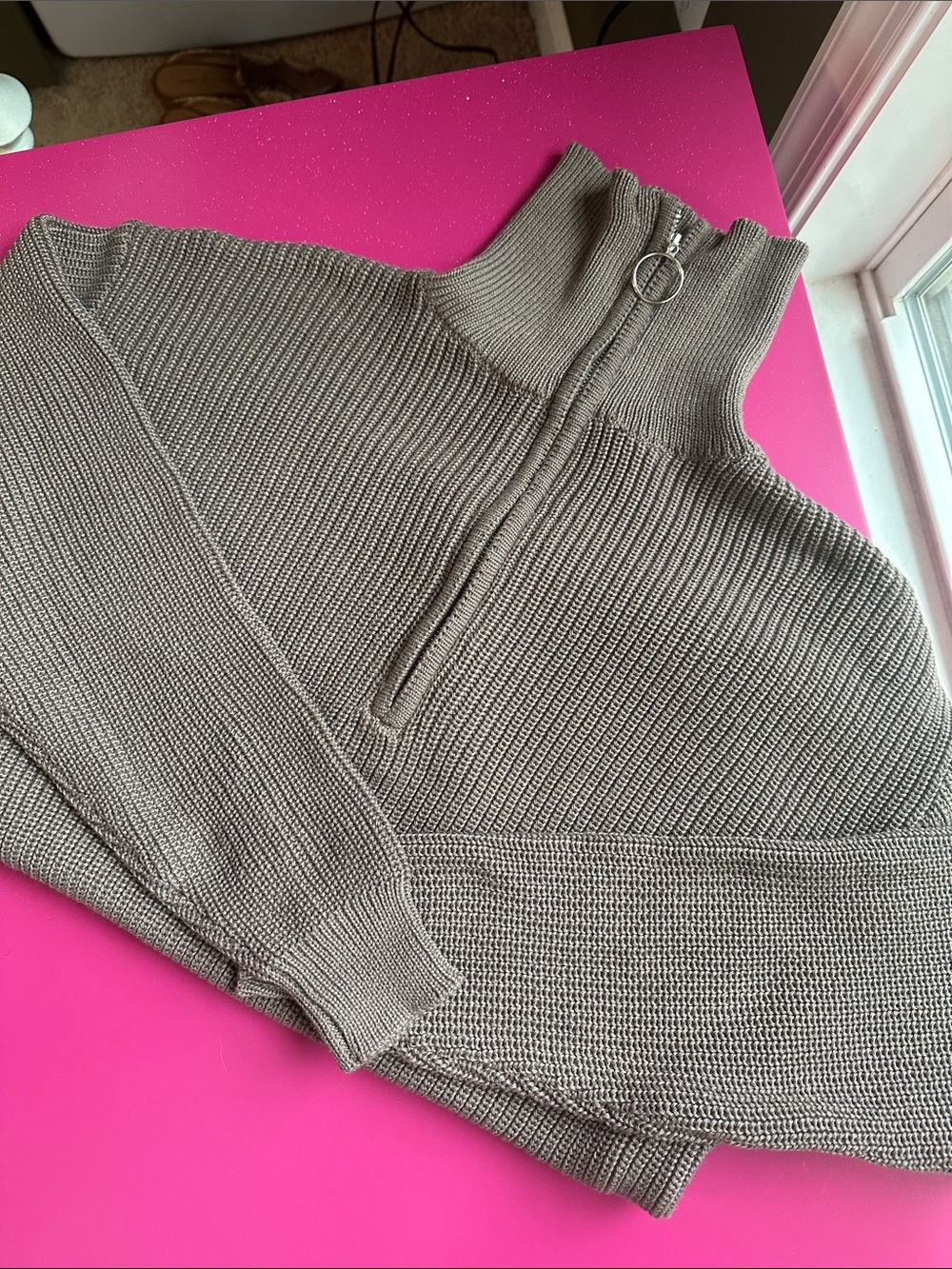 HALARA Taupe Half-Zip Turtleneck Sweater
